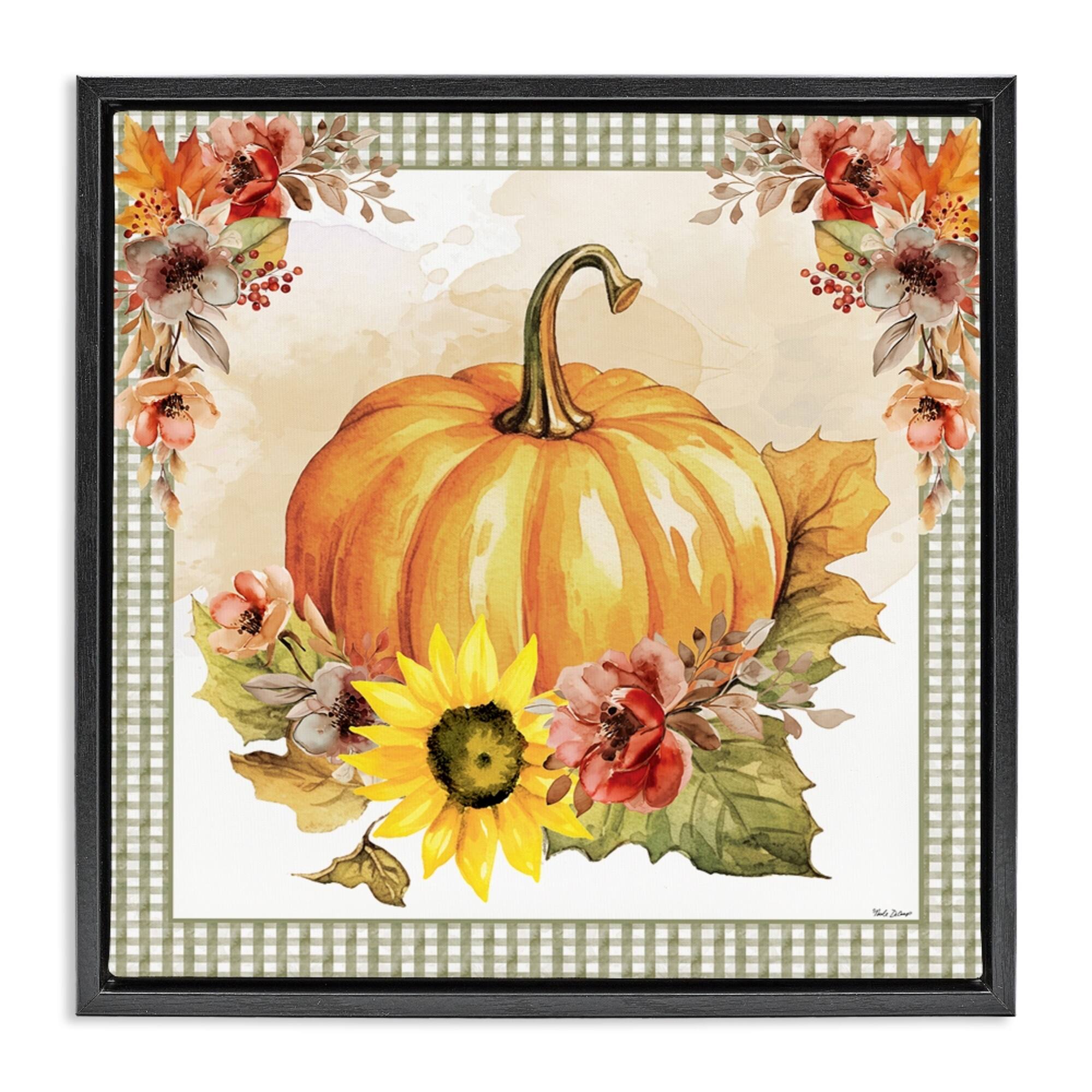 Stupell Industries Pumpkin with Flower Accent Floater Framed Art